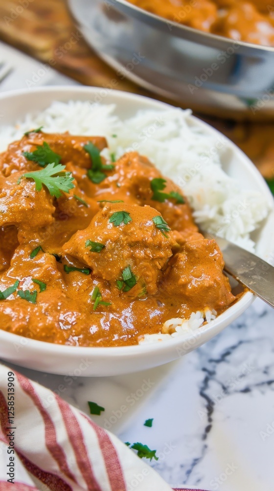 Delicious homemade butter chicken with fragrant basmati rice. National Curry Week
