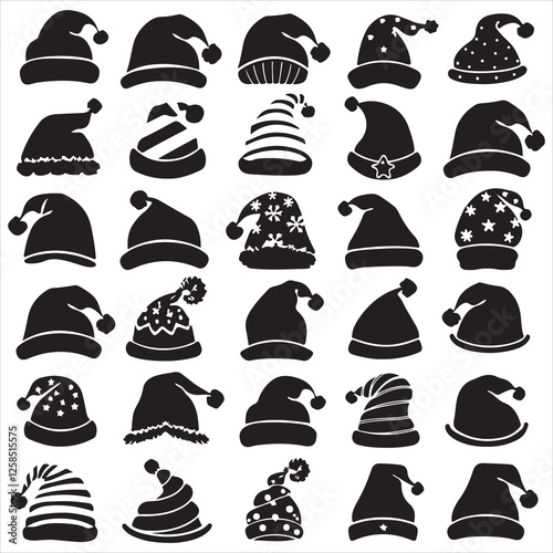 Silhouette of santa claus hat, Christmas santa claus hat , CHRISTMAS HAT vector set	

