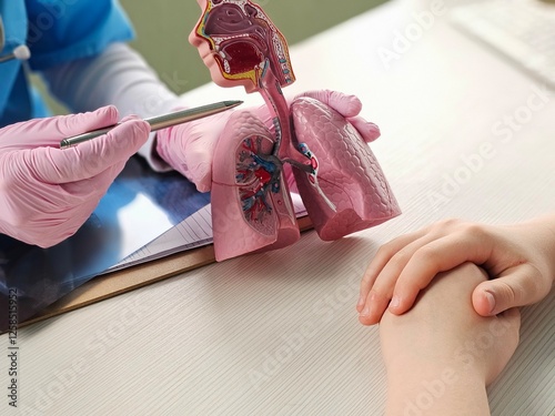 The doctor provides a detailed explanation of the human respiratory system using a model of lung concept