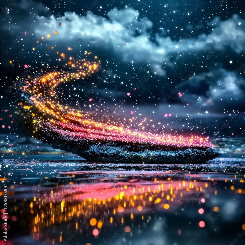 Fototapeta premium Glowing Sparkles Trail Across Night Sky
