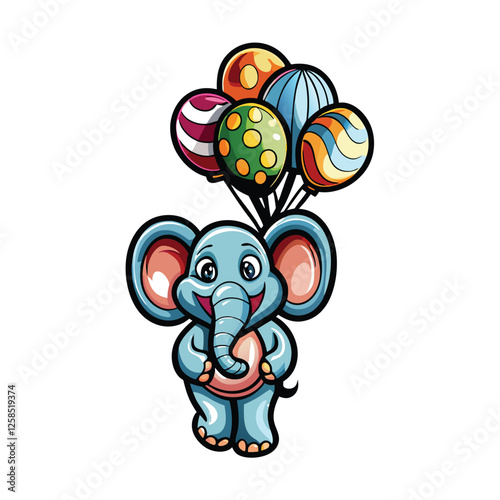 Create a cheerful cartoon elephant with comically oversized ears, a playful expression, and vibrant color palette.  Include detailed wrinkles and textures.