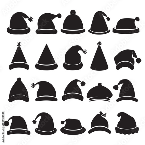 Silhouette of santa claus hat, Christmas santa claus hat , CHRISTMAS HAT vector set	
