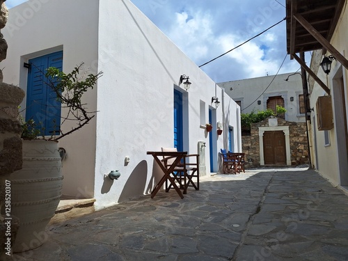 Outside chair by a house door on Naxos Island