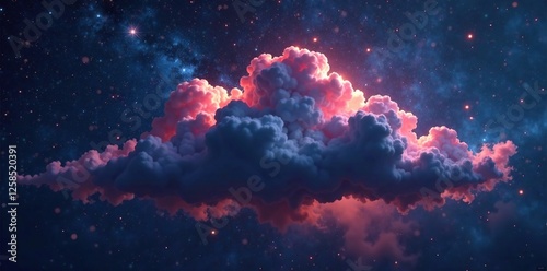 Dense gas cloud with bright stars in background, dark matter, stars