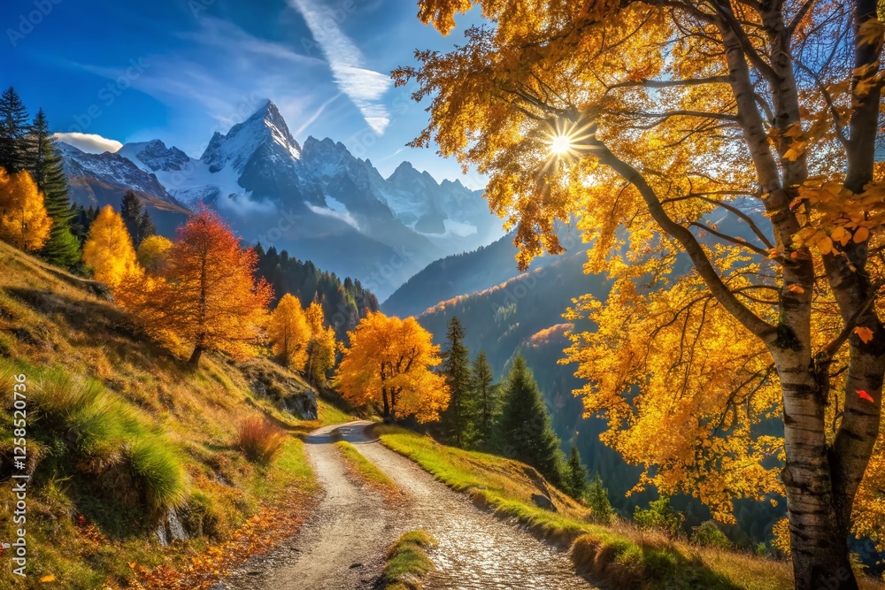 Fototapeta premium Autumn Hike: Aiguillette des Houches & Les Houches Trail, France - Stunning Bokeh Photography