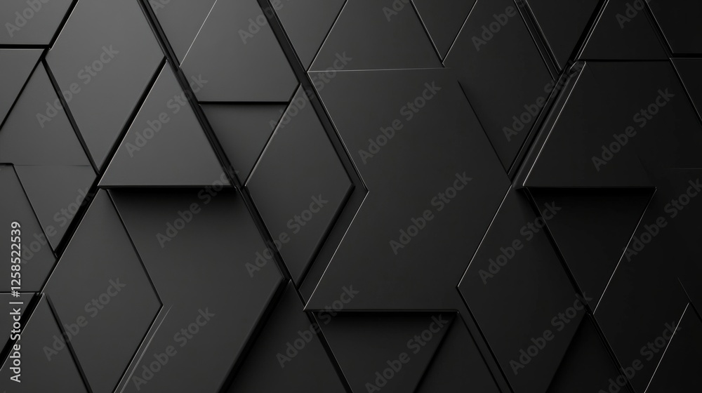 Fototapeta premium Triangular tiles in matte black with slight details in shadows, generative ai