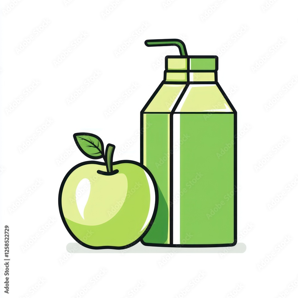 Green apple and juice carton graphic illustration Green apple and juice carton graphic illustration