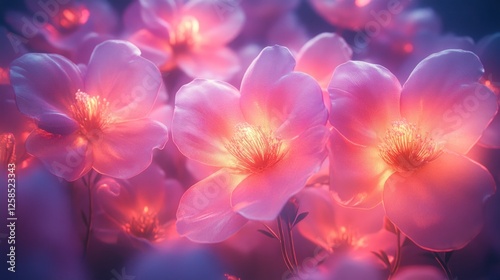 Glowing Pink Flowers at Night