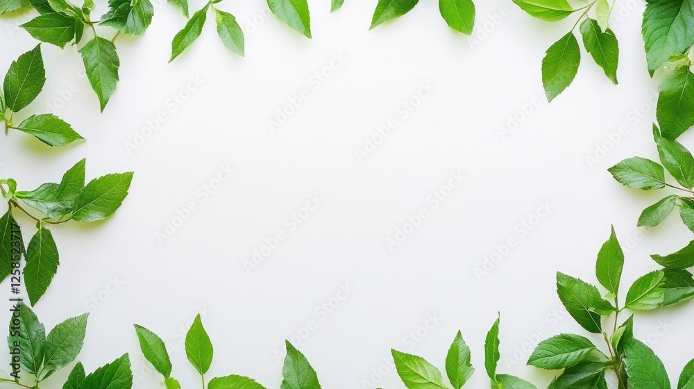 Green Leaves Frame White Background Simple Nature Design Green Leaves Frame White Background Simple Nature Design