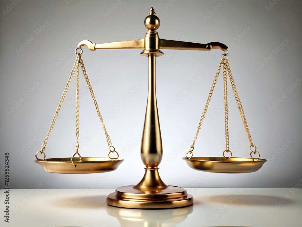 Balanced Brass Scales: Minimalist Front View Stock Photo Balanced Brass Scales: Minimalist Front View Stock Photo