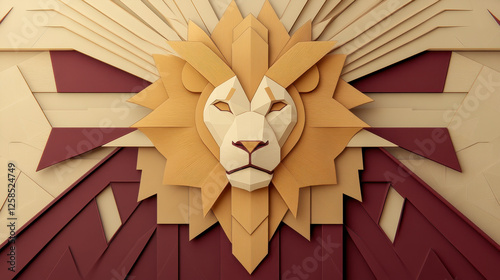 Majestic lion head emerging from a geometric background photo