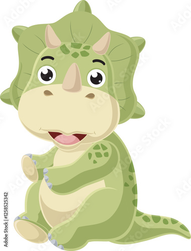 Cartoon little triceratops sitting on white background