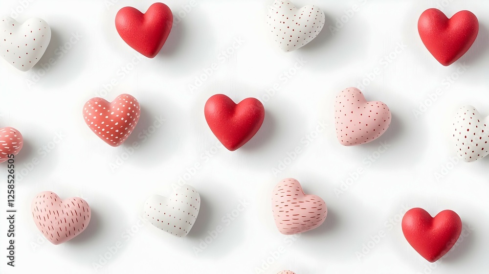 Fototapeta premium Red Pink White Heart Shaped Candies on White Background
