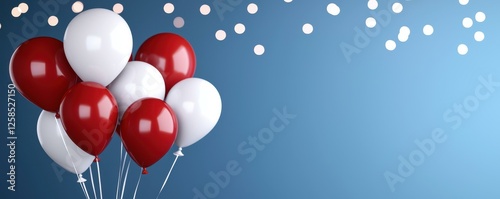 Celebration with Balloons of Joyful Red and White against a Festive Background of Bokeh Lights photo