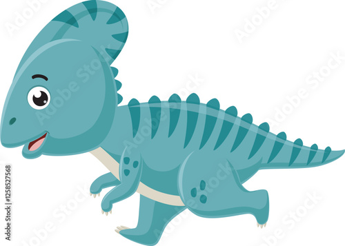Cartoon little parasaurolophus on white background