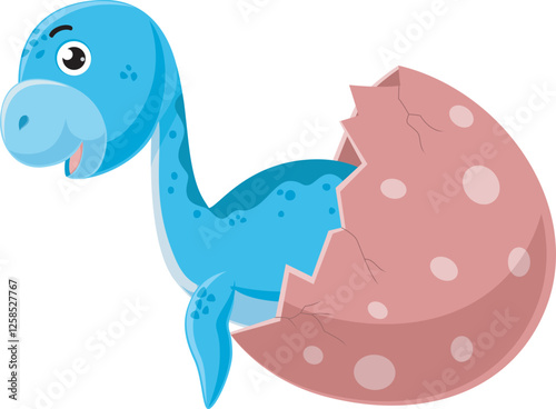 Cartoon baby plesiosaurus hatching from egg