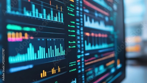 A digital screen showing graphs and statistics from vaccine research trials
