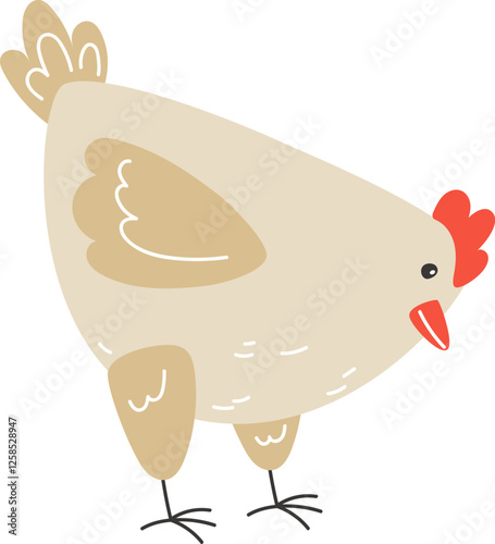 Large Hen Pecking and Eating Feed
