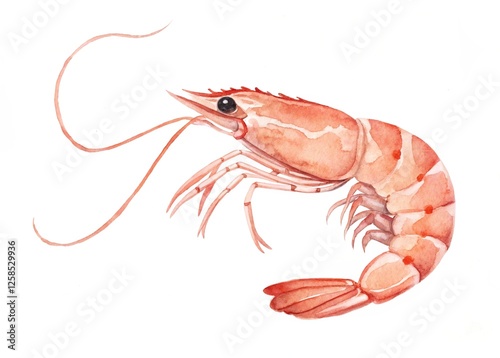 Shrimps , seafood, crustacean , watercolor , food illustrations