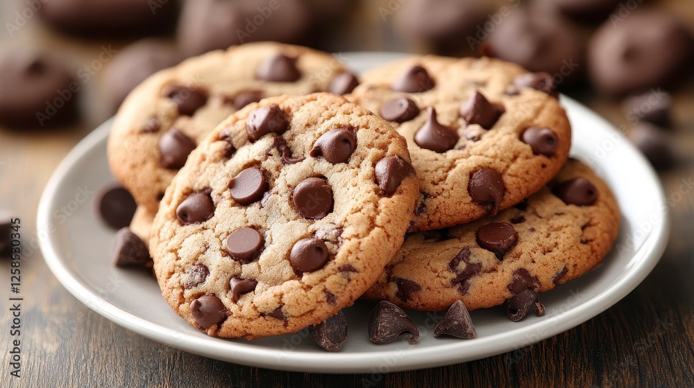 Delicious chocolate chip cookies on plate (8) Delicious chocolate chip cookies on plate (8)