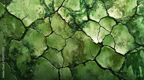 Close-up view of an intricate green cracked surface, showcasing the beauty of texture and color in nature. Perfect for environmental themes and designs.