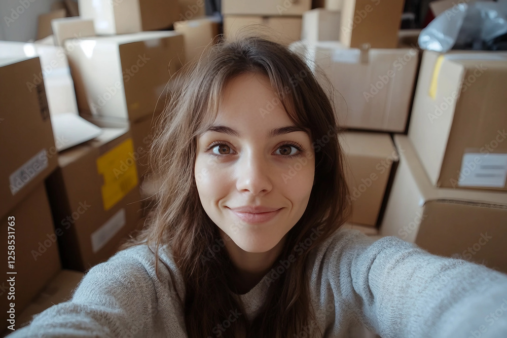 Family Relocation with Cardboard Boxes and Belongings in New Apartment Interior, Generative AI photo art Family Relocation with Cardboard Boxes and Belongings in New Apartment Interior, Generative AI photo art