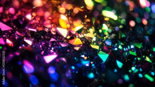 Crystal light leak effect set isolated on black background. Vector realistic illustration of rainbow color diamond shine with iridescent spectrum and flare sparkles, gemstone lens refraction gradient