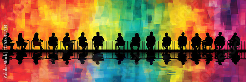 Wallpaper Mural Silhouettes at Sunset, A Group Gathering by the Water, Reflecting on Colorful Hues Torontodigital.ca