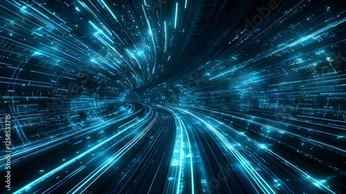 Wallpaper Mural Abstract Blue Light Tunnel with Motion Lines Torontodigital.ca