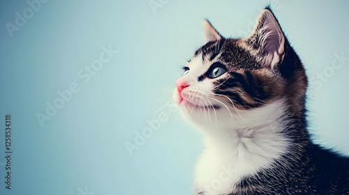 Profile Of A Cute Kitten Against Light Blue Background