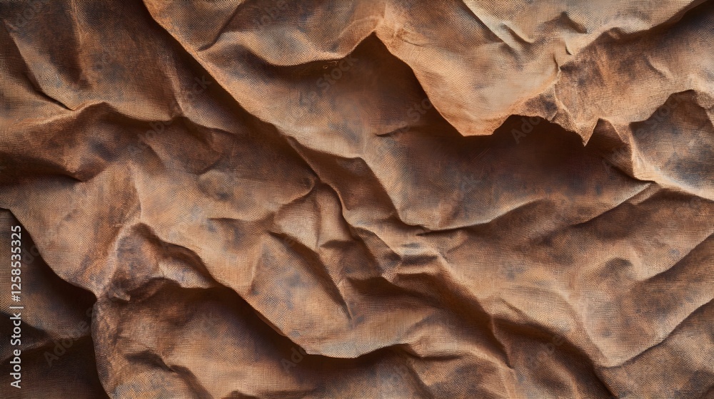 Crumpled brown fabric background with a textured pattern and neutral earthy tones. Cloth texture with a rustic, vintage feel. Crumpled brown fabric background with a textured pattern and neutral earthy tones. Cloth texture with a rustic, vintage feel.