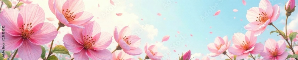 Watercolor blooming flowers in soft pastel hues against a serene spring sky with gentle breeze, peaceful, calm, flowers Watercolor blooming flowers in soft pastel hues against a serene spring sky with gentle breeze, peaceful, calm, flowers