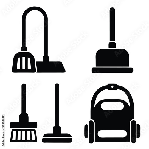 Mop, Broom, Bucket, and Brush Silhouette Collection