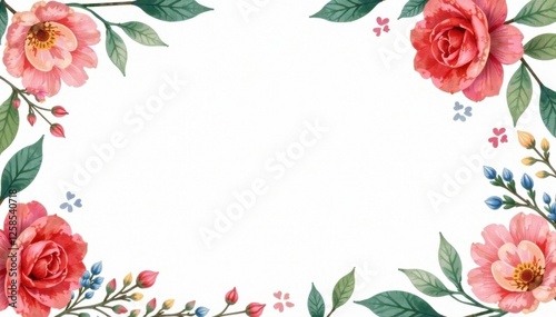 Watercolor floral wreath background, colorful flowers, greenery, floral wreath