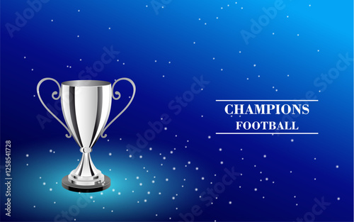 Champion cup on a blue background with stars. Vector illustration. football theme