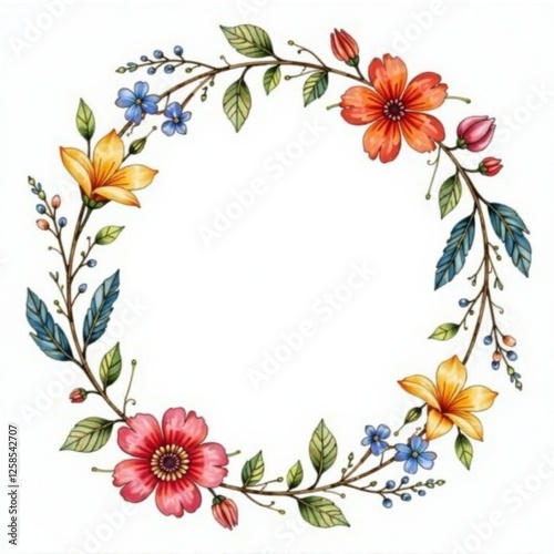 Wallpaper Mural Watercolor floral wreath surrounding a delicate vase, blooming flowers, lush greenery, botanicals Torontodigital.ca