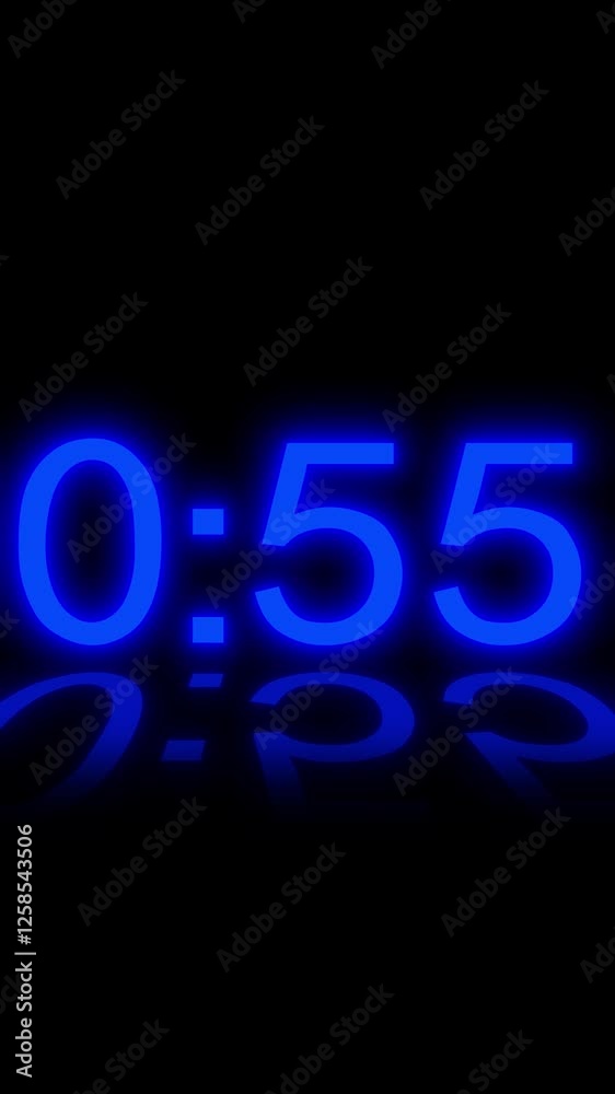 One-minute countdown. Realtime vertical timer. Blue numbers on black background One-minute countdown. Realtime vertical timer. Blue numbers on black background