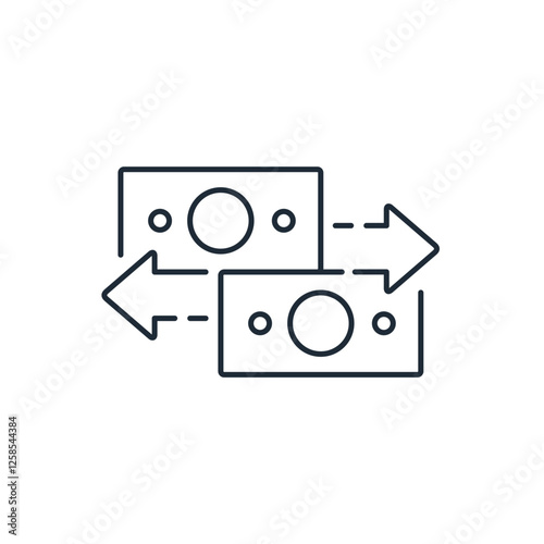 Financial transfer, exchange.Capital movement. Vector linear icon isolated on white background.