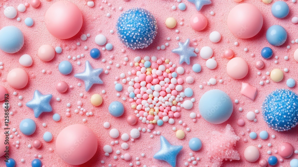 Pastel Spheres and Stars on a Pink Textured Surface Delightful Feast Pastel Spheres and Stars on a Pink Textured Surface Delightful Feast