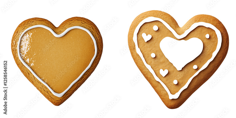 Fototapeta premium Set of a Gingerbread Heart, isolated on white background.