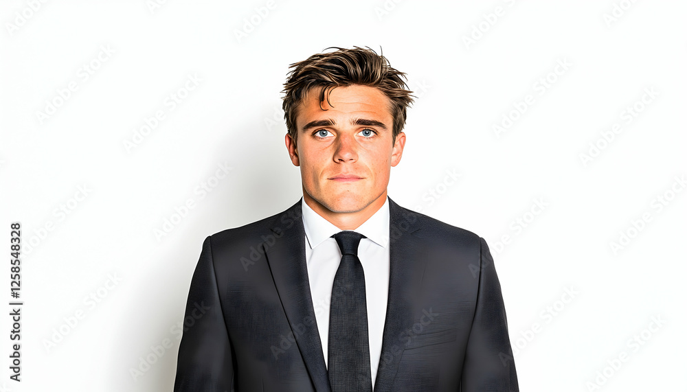 Headshot of a serious man in suit. Isolated on a plain white backdrop. Suitable for profile pic Headshot of a serious man in suit. Isolated on a plain white backdrop. Suitable for profile pic