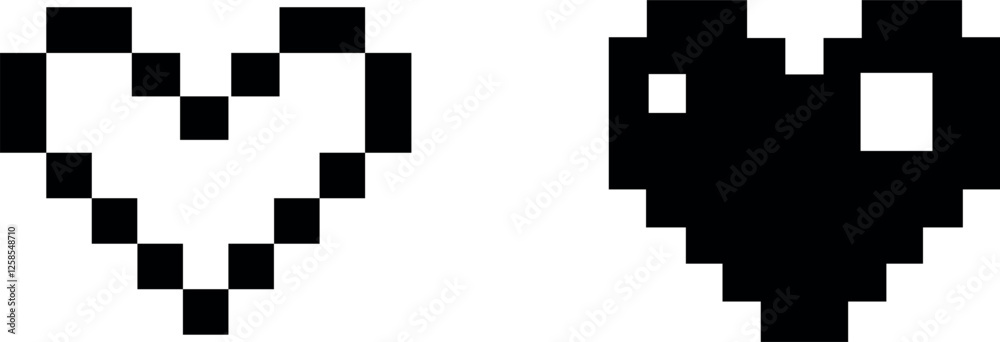 Pixel Art Style Love Symbol Vector Icon Set Pixel Art Style Love Symbol Vector Icon Set