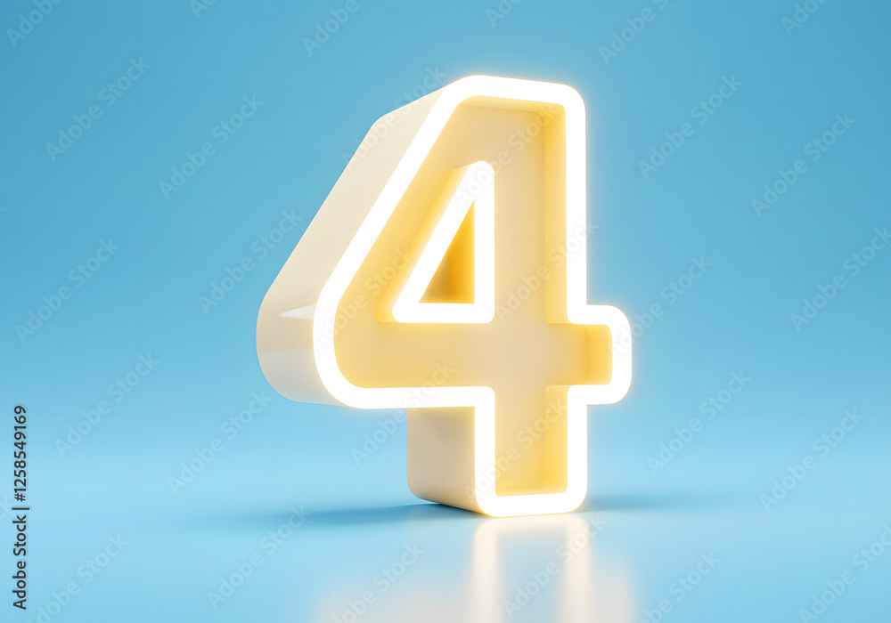 Fototapeta premium 3d render of number 4 blue background