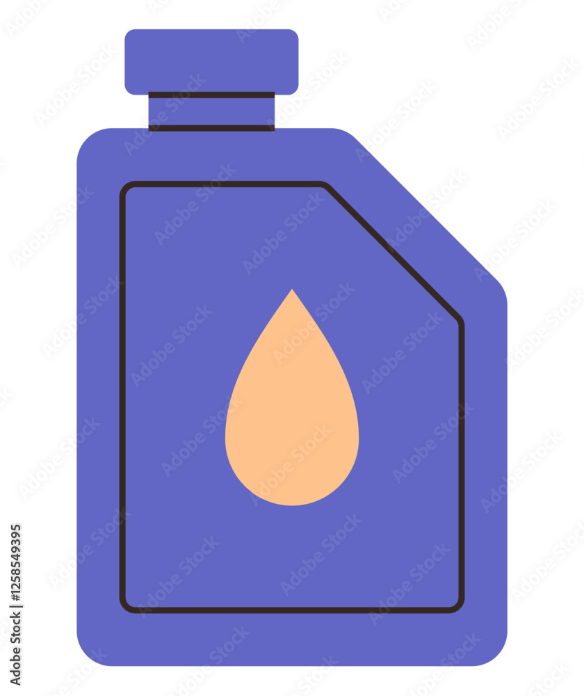 Blue rectangular motor oil container with orange droplet icon in center. Ideal for car maintenance, engine care, lubrication, automotive industry, fuel products, eco-friendly solutions Blue rectangular motor oil container with orange droplet icon in center. Ideal for car maintenance, engine care, lubrication, automotive industry, fuel products, eco-friendly solutions