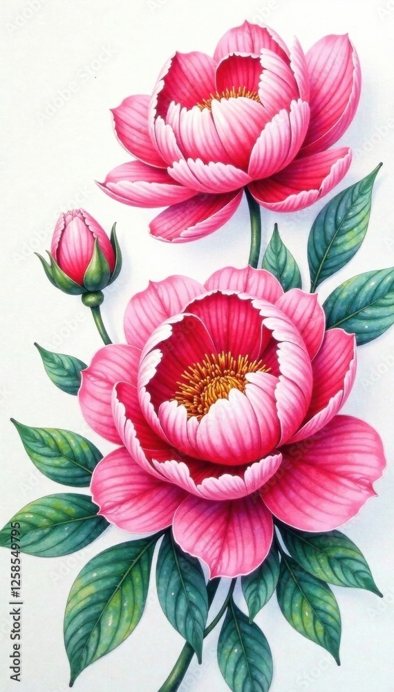 Obraz premium Watercolor peony flower arrangement, watercolor flowers, garden flowers, floral art