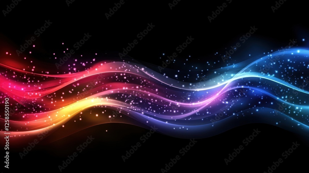 Fototapeta premium Radiant Flow, Dynamic Colorful Luminous Waves on Black Background