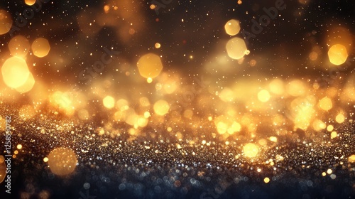 Radiant golden bokeh illumination with shimmer and glitter effects