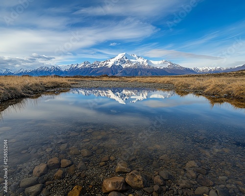Breathtaking Mount Cook reflection in Lake Pukaki, clear skies, serene water, snowcovered mountain peak, scenic New Zealand landscape, famous travel destination
