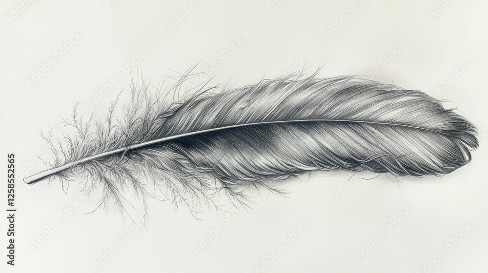 Detailed grayscale feather drawing, delicate lines. Detailed grayscale feather drawing, delicate lines.