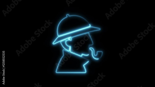 Glowing neon sherlock holmes icon isolated on black background. HD Video motion graphic animation